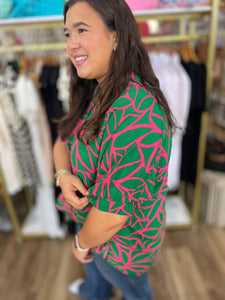 Green Oasis Oversized Button Down Blouse