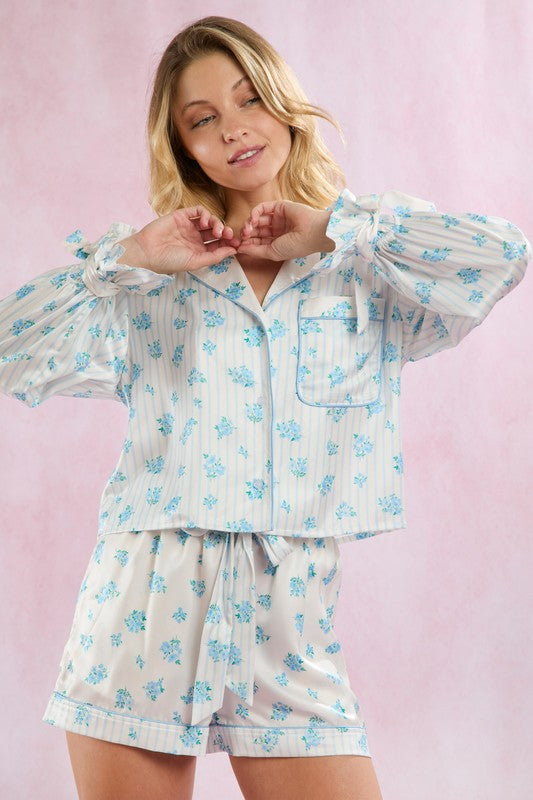 Something Blue Satin Pajama Set