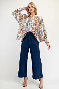 Paisley Bubble Sleeve Blouse