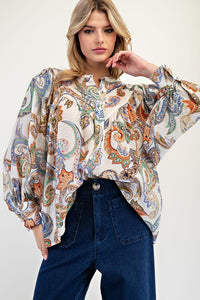 Paisley Bubble Sleeve Blouse