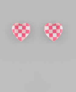Checkered Heart Studs