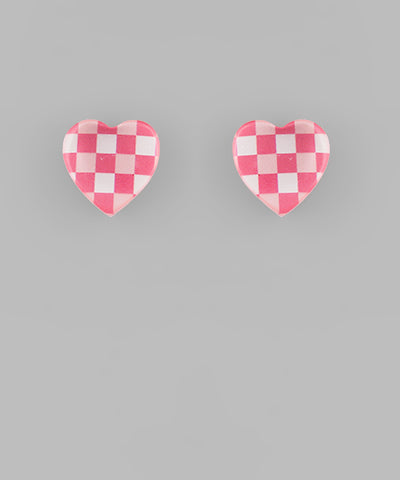 Checkered Heart Studs