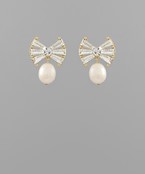 Bow and Pearl Dangle Earrings