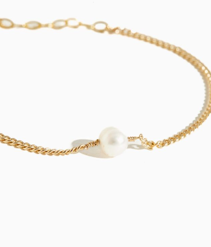 Pearl Curb Chain Bracelet: Gold-filled/Pearl