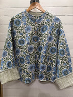 Quilted Blue and Green Floral Jacket