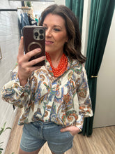Load image into Gallery viewer, Paisley Bubble Sleeve Blouse
