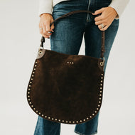 Rosalie Rivet Suede Hobo Bag in Brown