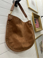 Rosalie Rivet Suede Hobo Bag in Camel