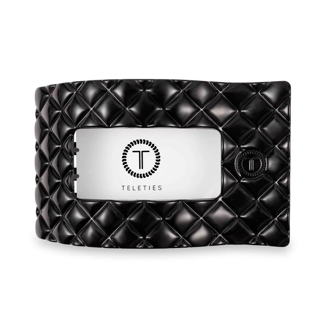 Jet Black Quilted Large Flat Rectangle Hair Clip