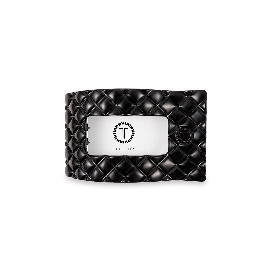 Jet Black Quilted Small Flat Rectangle Hair Clip