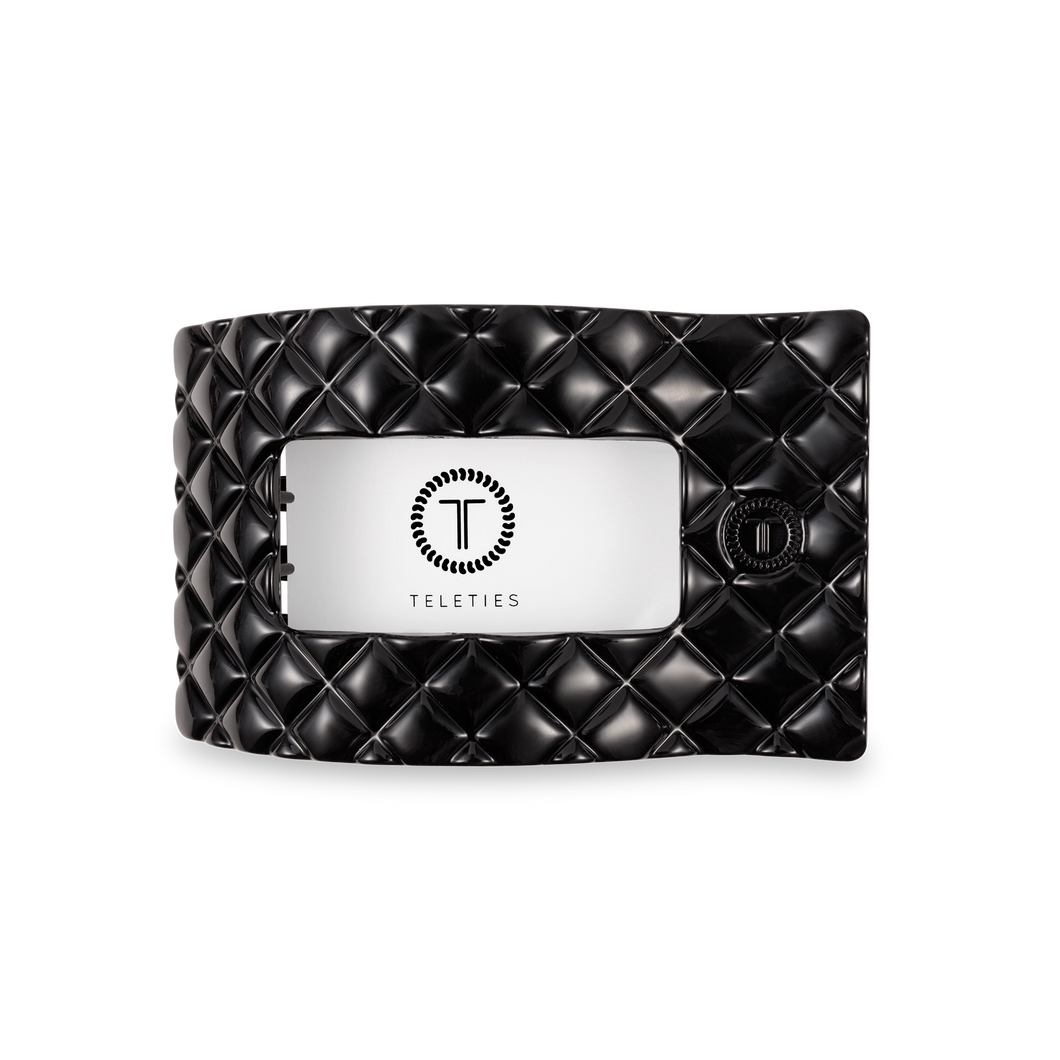Jet Black Quilted Medium Flat Rectangle Hair Clip