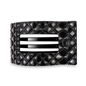 Jet Black Quilted Large Flat Rectangle Hair Clip