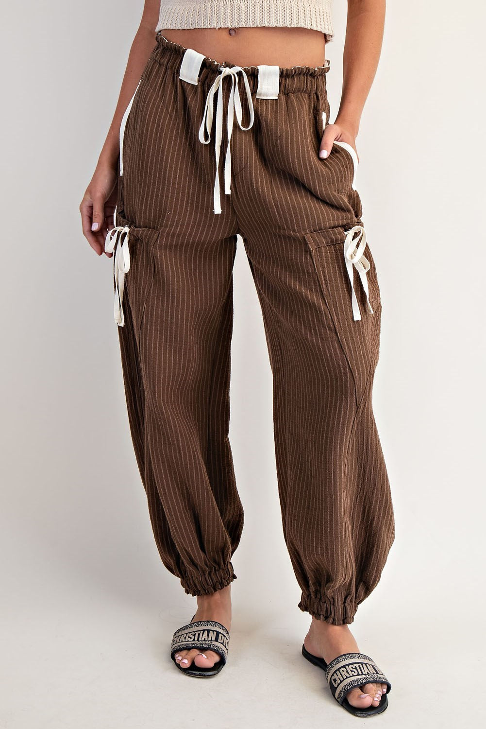 Espresso Striped Drawstring Jogger Pants